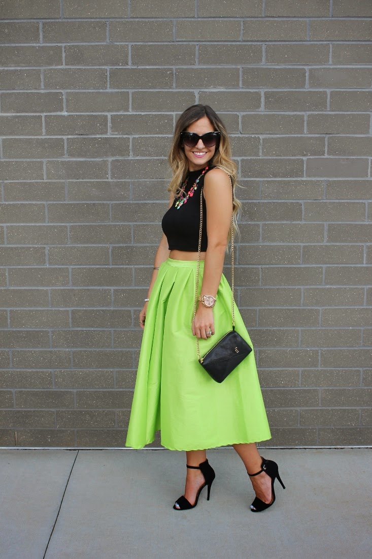 Neon green midi sales skirt